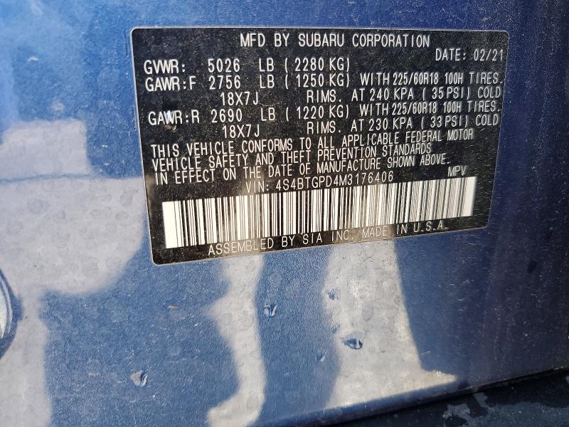 Aukcja sprzedaży 2021 Subaru Outback, vin: 4S4BTGPD4M3176406, numer aukcji: 49982156