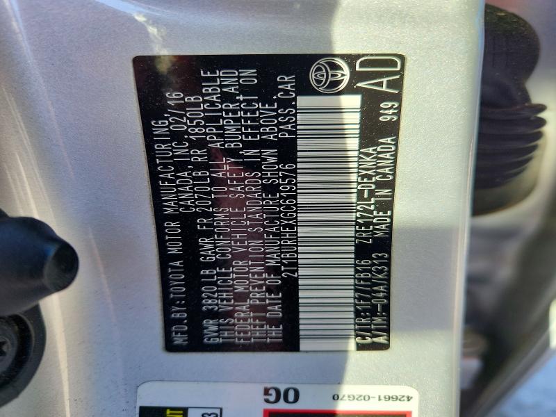 Продажа на аукционе авто 2016 Toyota Corolla, vin: 2T1BURHEXGC619576, номер лота: 50168626