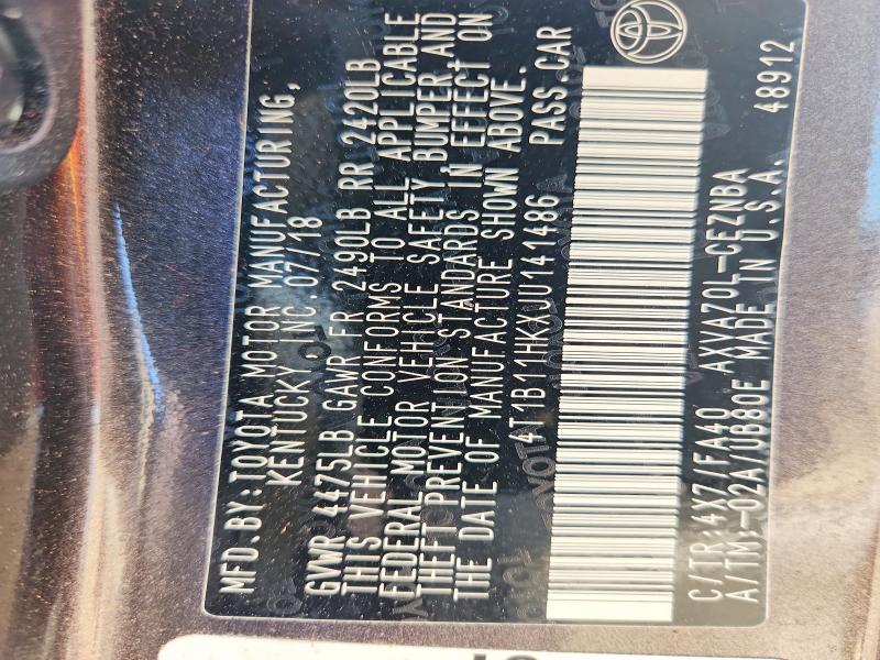 Auction sale of the 2018 Toyota Camry, vin: 4T1B11HKXJU141486, lot number: 50460326
