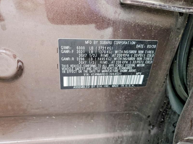 51120426 :رقم المزاد ، 4S4WMARD2L3464531 vin ، 2020 Subaru Ascent مزاد بيع
