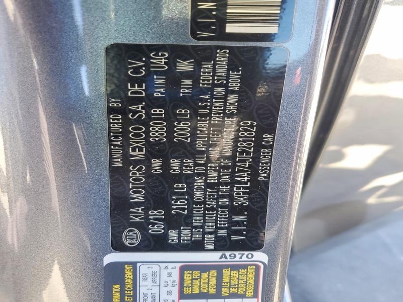 50987026 :رقم المزاد ، 3KPFL4A74JE281829 vin ، 2018 Kia Forte مزاد بيع