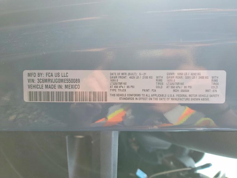 50808596 :رقم المزاد ، 3C6MRVJG0ME550089 vin ، 2021 Ram Promaster 3500 مزاد بيع