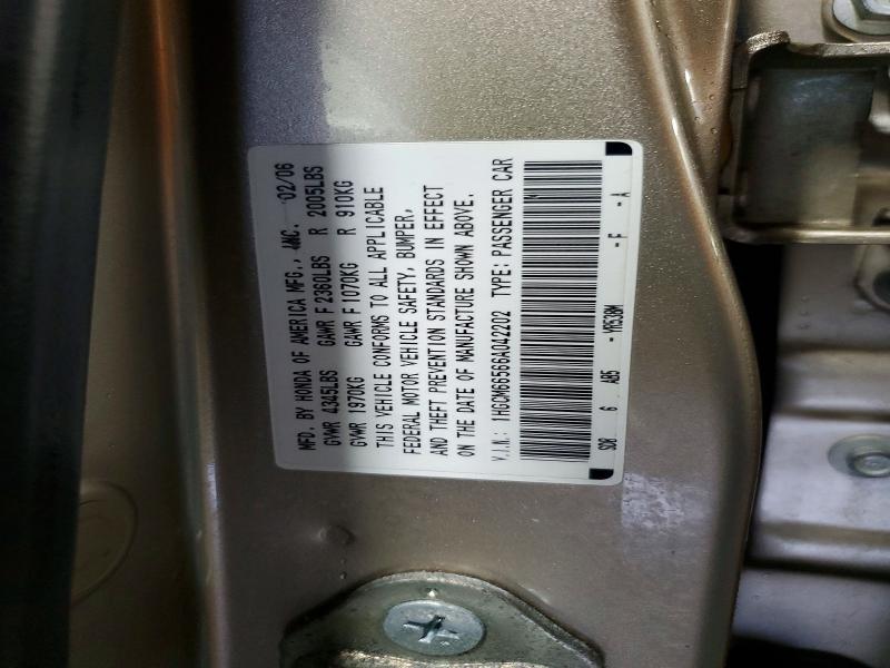 Aukcja sprzedaży 2006 Honda Accord, vin: 1HGCM66566A042202, numer aukcji: 48629506