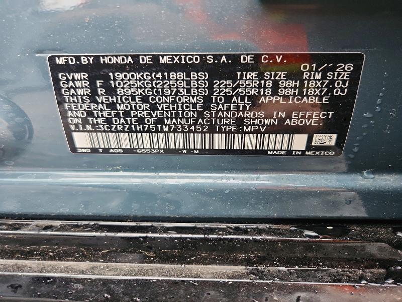51978796 :رقم المزاد ، 3CZRZ1H75TM733452 vin ، 2026 Honda Hr-v مزاد بيع