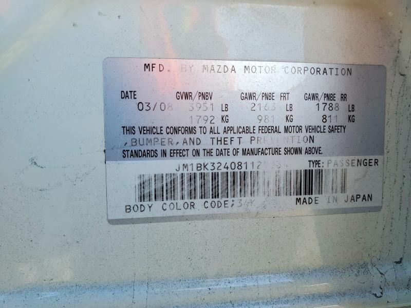 2008 Mazd 3 მანქანა იყიდება აუქციონზე, vin: JM1BK324081129334, აუქციონის ნომერი: 50413826