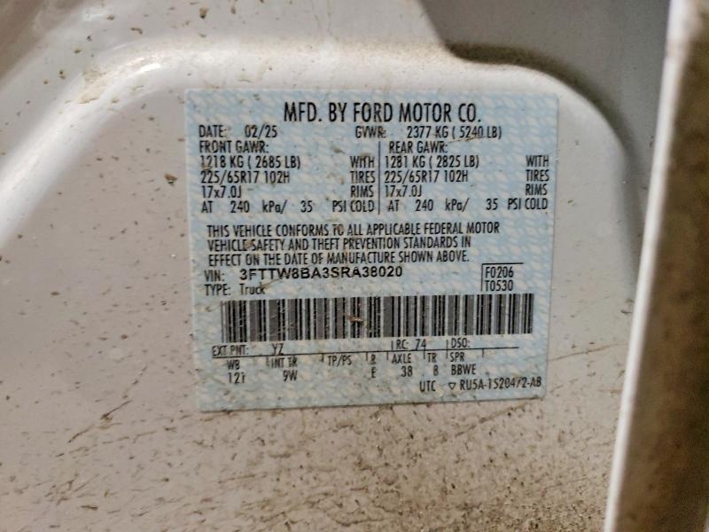 Auction sale of the 2025 Ford Maverick, vin: 3FTTW8BA3SRA38020, lot number: 47440926