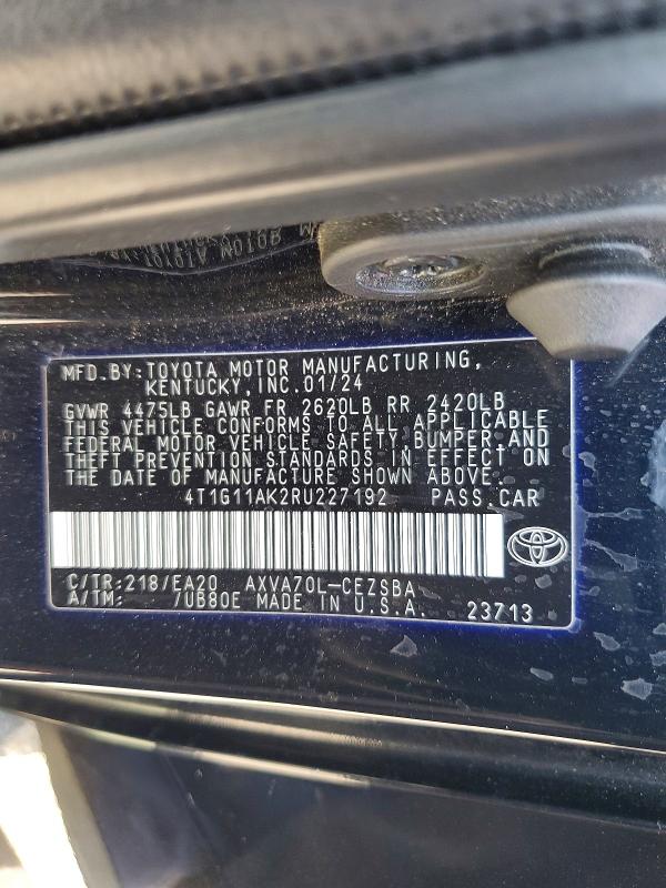 Aukcja sprzedaży 2024 Toyota Camry, vin: 4T1G11AK2RU227192, numer aukcji: 47939086
