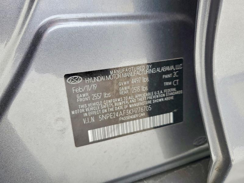 49907106 :رقم المزاد ، 5NPE24AF3KH776705 vin ، 2019 Hyundai Sonata مزاد بيع