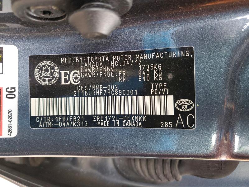 47610416 :رقم المزاد ، 2T1BURHE7HC890001 vin ، 2017 Toyota Corolla مزاد بيع