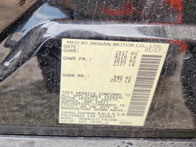 Продажа на аукционе авто 2017 Nissan Altima, vin: 1N4AL3AP4HN361518, номер лота: 50092036