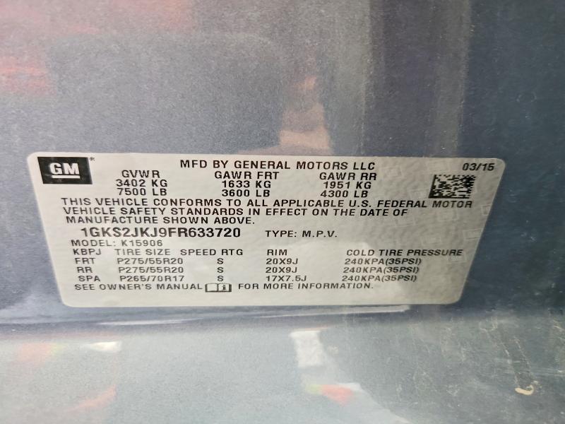 51063836 :رقم المزاد ، 1GKS2JKJ9FR633720 vin ، 2015 Gmc Yukon Xl مزاد بيع