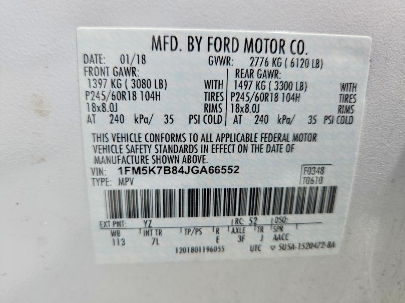 2018 Ford Explorer მანქანა იყიდება აუქციონზე, vin: 1FM5K7B84JGA66552, აუქციონის ნომერი: 50531166