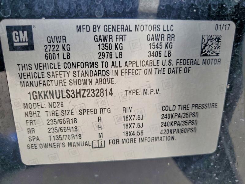 Продаж на аукціоні авто 2017 Gmc Acadia, vin: 1GKKNULS3HZ232814, номер лоту: 48703236