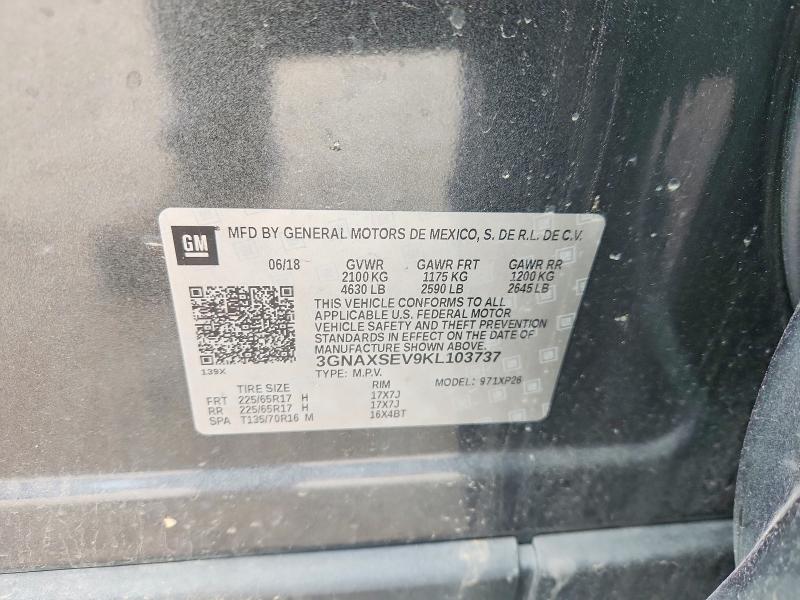 2019 Chevrolet Equinox მანქანა იყიდება აუქციონზე, vin: 3GNAXSEV9KL103737, აუქციონის ნომერი: 50672146