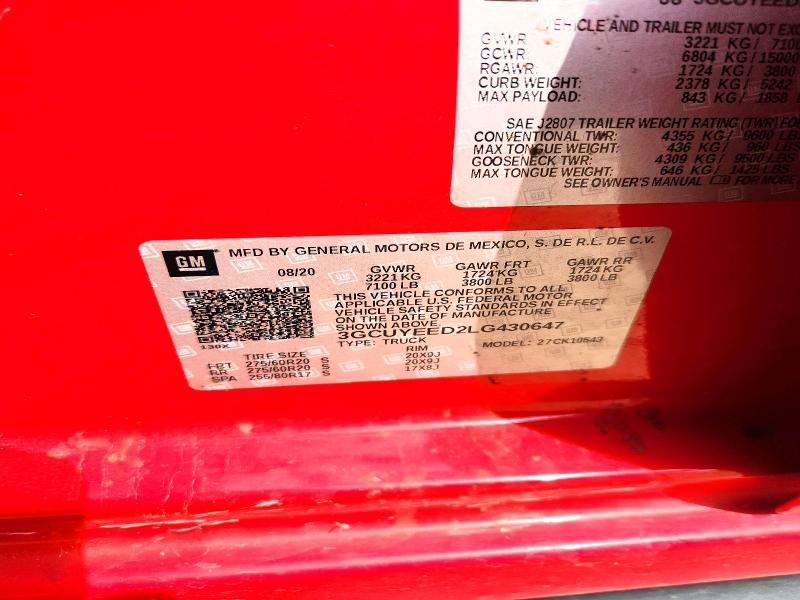 48711446 :رقم المزاد ، 3GCUYEED2LG430647 vin ، 2020 Chevrolet Silverado مزاد بيع