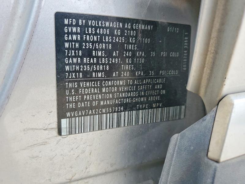 Aukcja sprzedaży 2012 Volkswagen Tiguan, vin: WVGAV7AX2CW557936, numer aukcji: 50050526