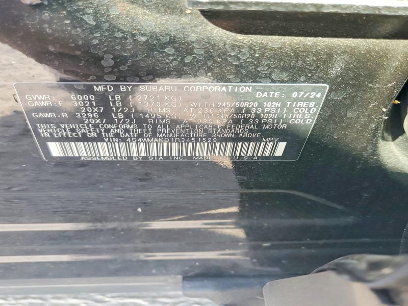 2024 Subaru Ascent მანქანა იყიდება აუქციონზე, vin: 4S4WMAKD1R3451529, აუქციონის ნომერი: 48208816