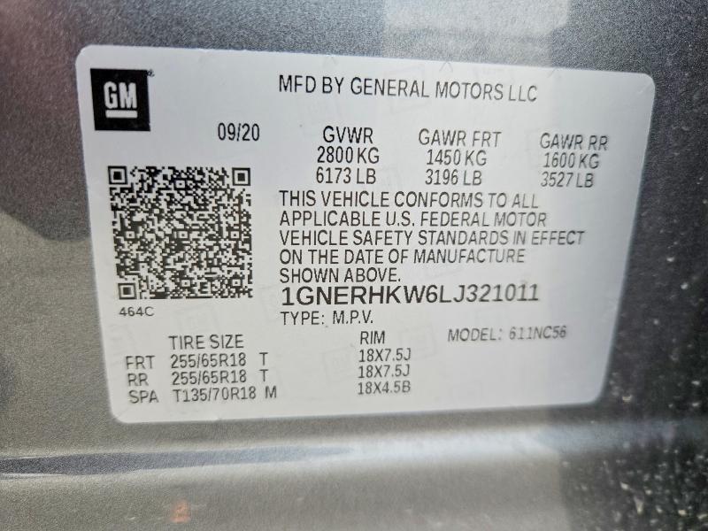 51092656 :رقم المزاد ، 1GNERHKW6LJ321011 vin ، 2020 Chevrolet Traverse مزاد بيع