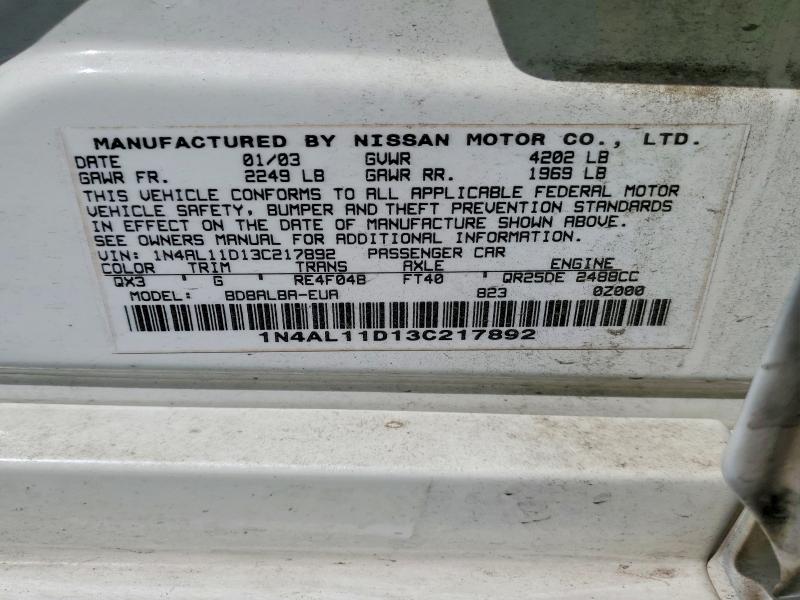49974956 :رقم المزاد ، 1N4AL11D13C217892 vin ، 2003 Nissan Altima مزاد بيع