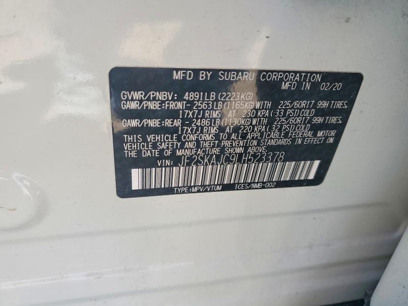 50550526 :رقم المزاد ، JF2SKAJC9LH523378 vin ، 2020 Subaru Forester مزاد بيع