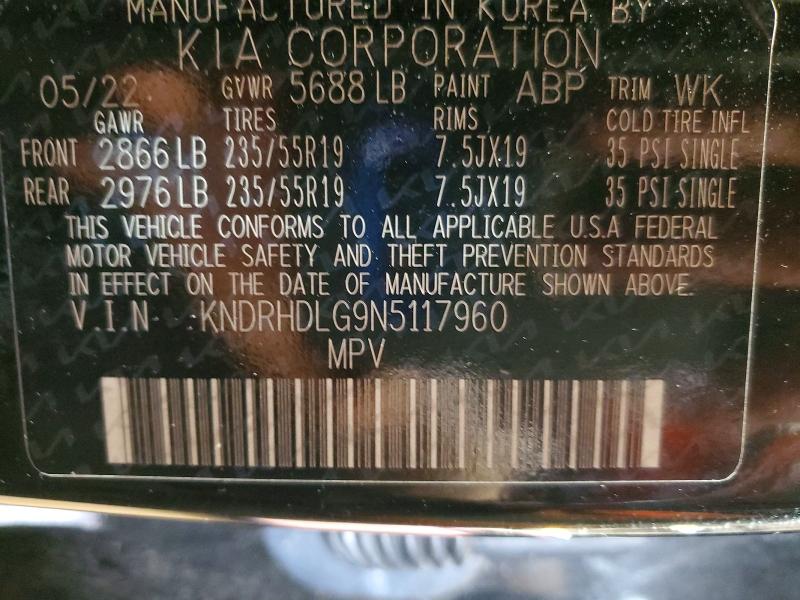 50094146 :رقم المزاد ، KNDRHDLG9N5117960 vin ، 2022 Kia Sorento مزاد بيع