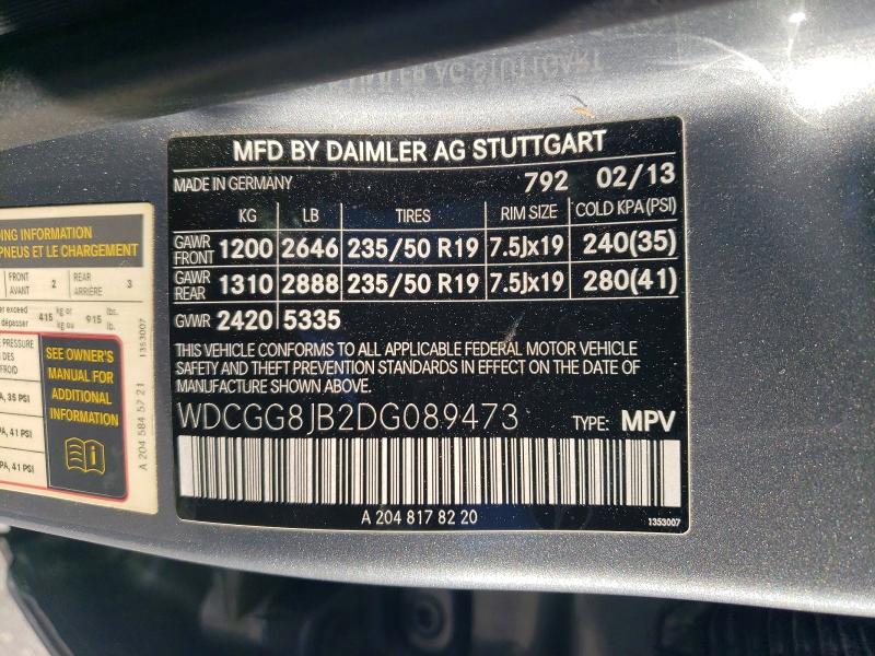 2013 Mercedes-benz Glk მანქანა იყიდება აუქციონზე, vin: WDCGG8JB2DG089473, აუქციონის ნომერი: 48601606