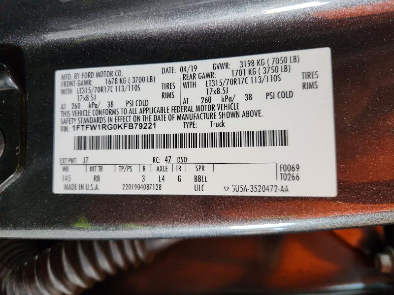 Продаж на аукціоні авто 2019 Ford F150, vin: 1FTFW1RG0KFB79221, номер лоту: 49706876