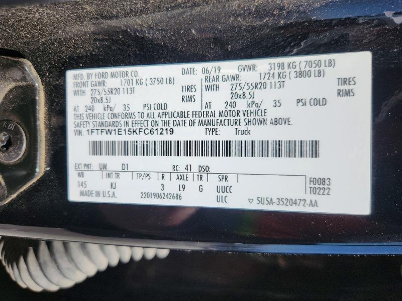 Продажа на аукционе авто 2019 Ford F150, vin: 1FTFW1E15KFC61219, номер лота: 51076876