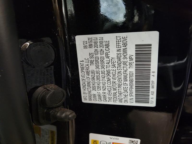 Продаж на аукціоні авто 2022 Honda Pilot, vin: 5FNYF6H65NB076531, номер лоту: 49636626