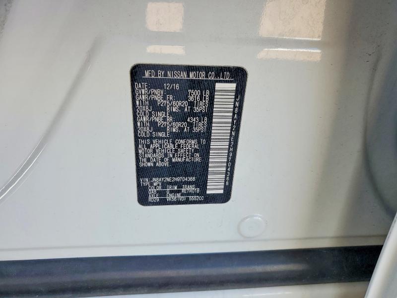 Продажа на аукционе авто 2017 Nissan Armada, vin: JN8AY2NE2H9704368, номер лота: 51150016