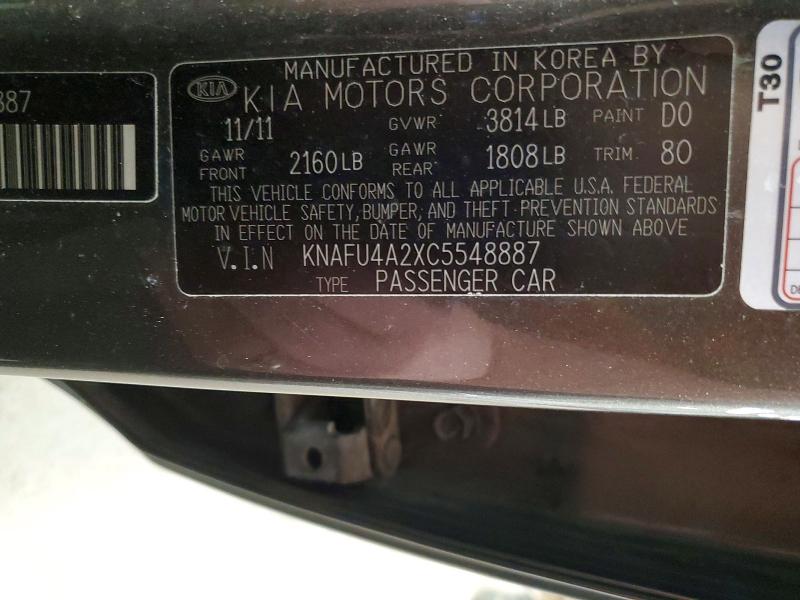 Aukcja sprzedaży 2012 Kia Forte, vin: KNAFU4A2XC5548887, numer aukcji: 48388186