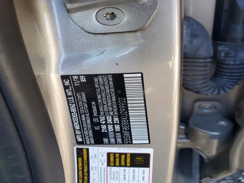 48897066 :رقم المزاد ، 55SWF8EB8KU299922 vin ، 2019 Mercedes-benz C مزاد بيع