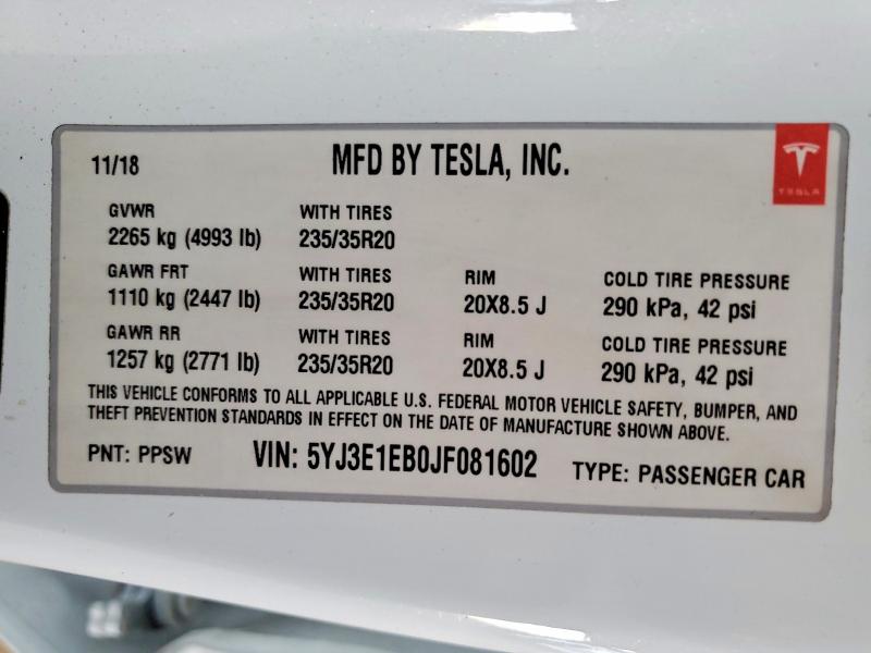Aukcja sprzedaży 2018 Tesla Model 3, vin: 5YJ3E1EB0JF081602, numer aukcji: 49925176