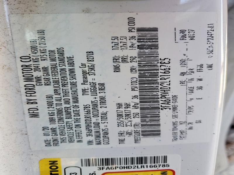 Продаж на аукціоні авто 2020 Ford Fusion, vin: 3FA6P0HD2LR166785, номер лоту: 49982596