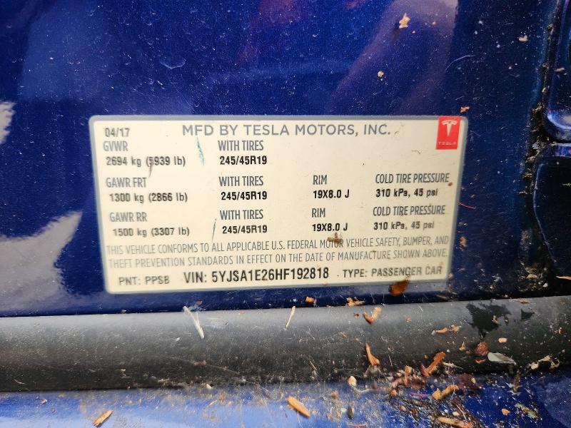 Aukcja sprzedaży 2017 Tesla Model S, vin: 5YJSA1E26HF192818, numer aukcji: 50708926