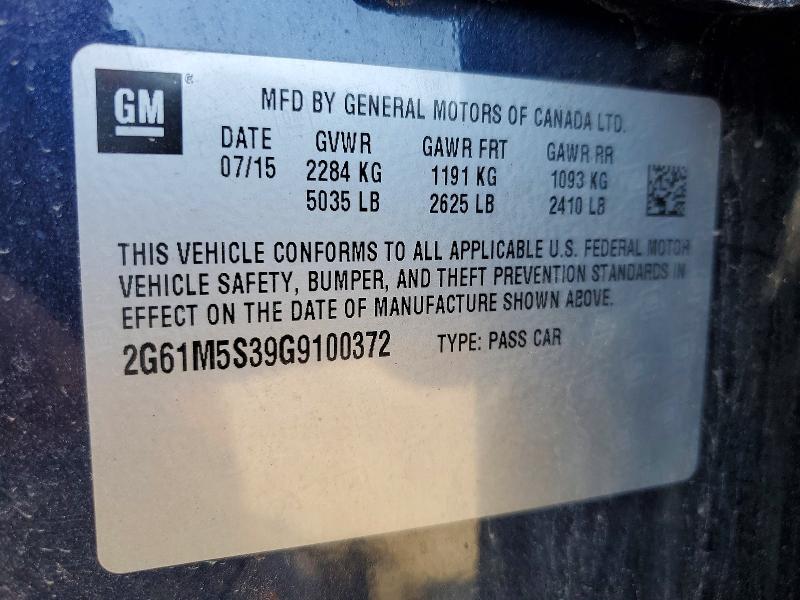 51005096 :رقم المزاد ، 2G61M5S39G9100372 vin ، 2016 Cadillac Xts مزاد بيع