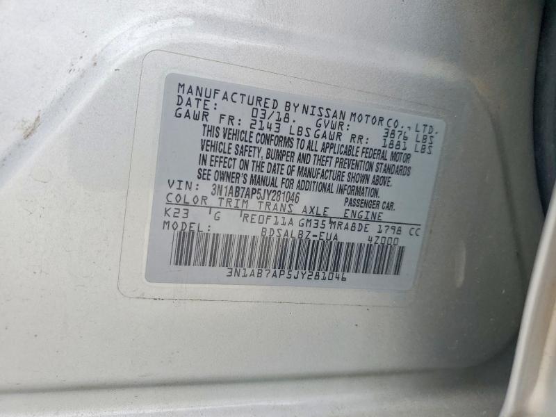 2018 Nissan Sentra მანქანა იყიდება აუქციონზე, vin: 3N1AB7AP5JY281046, აუქციონის ნომერი: 50314156