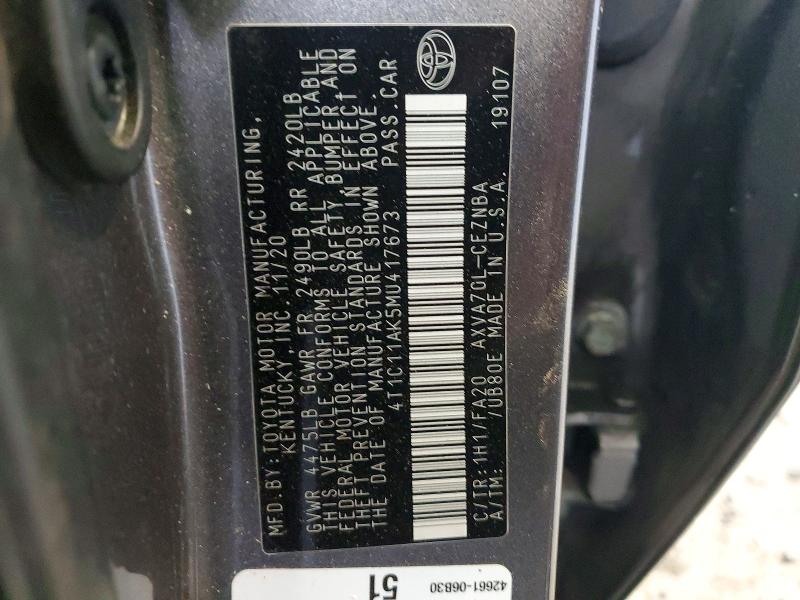 Aukcja sprzedaży 2021 Toyota Camry, vin: 4T1C11AK5MU417673, numer aukcji: 50291646