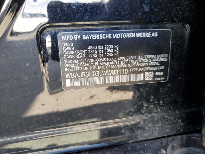 2020 Bmw 530 მანქანა იყიდება აუქციონზე, vin: WBAJR3C03LWW83110, აუქციონის ნომერი: 49490826