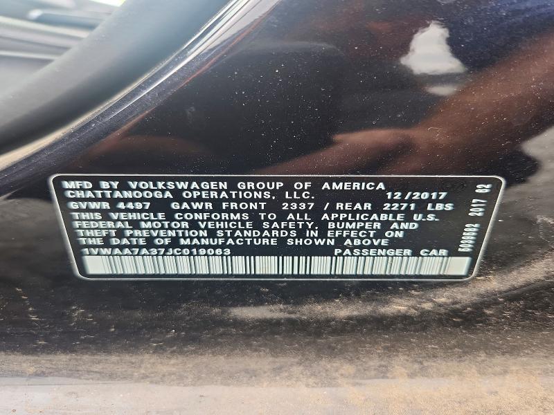 Aukcja sprzedaży 2018 Volkswagen Passat, vin: 1VWAA7A37JC019063, numer aukcji: 51467616