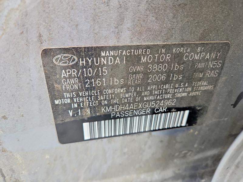Продажа на аукционе авто 2016 Hyundai Elantra, vin: KMHDH4AEXGU524962, номер лота: 51602526