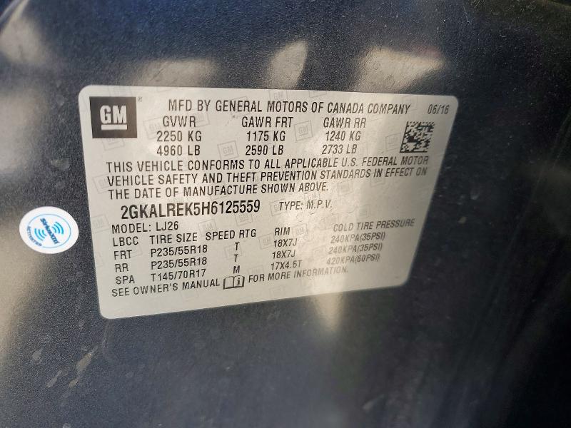 Aukcja sprzedaży 2017 Gmc Terrain, vin: 2GKALREK5H6125559, numer aukcji: 50769216