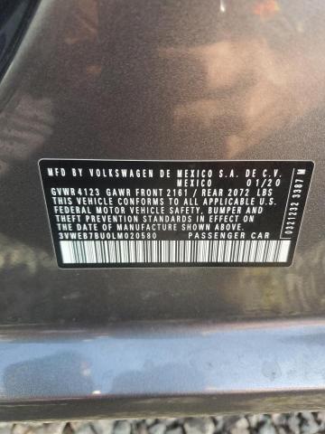 49736226 :رقم المزاد ، 3VWEB7BU0LM020580 vin ، 2020 Volkswagen Jetta مزاد بيع