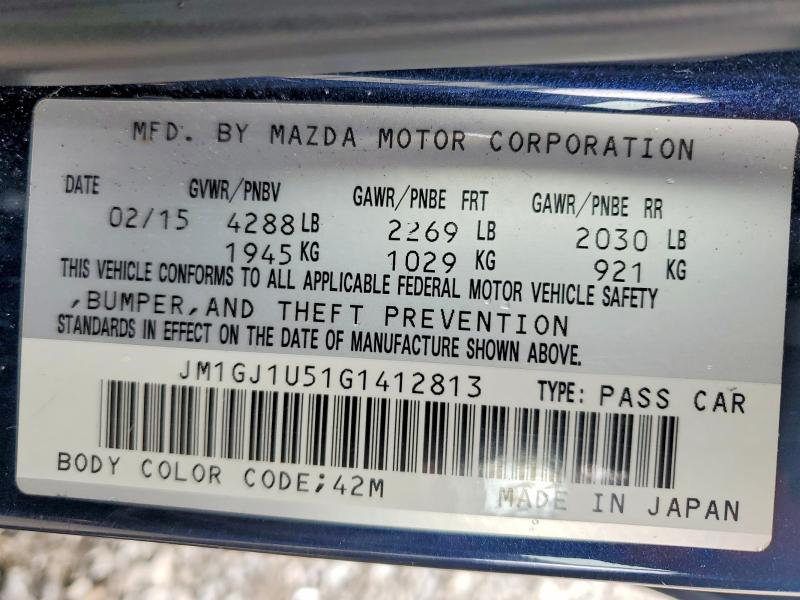 41628566 :رقم المزاد ، JM1GJ1U51G1412813 vin ، 2016 Mazda 6 مزاد بيع