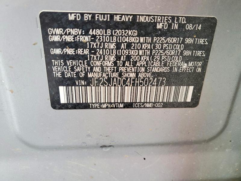 Продажа на аукционе авто 2015 Subaru Forester, vin: JF2SJADC4FH502473, номер лота: 50592926