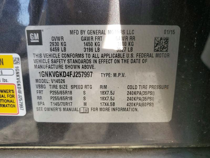 Aukcja sprzedaży 2015 Chevrolet Traverse, vin: 1GNKVGKD4FJ257997, numer aukcji: 48181326