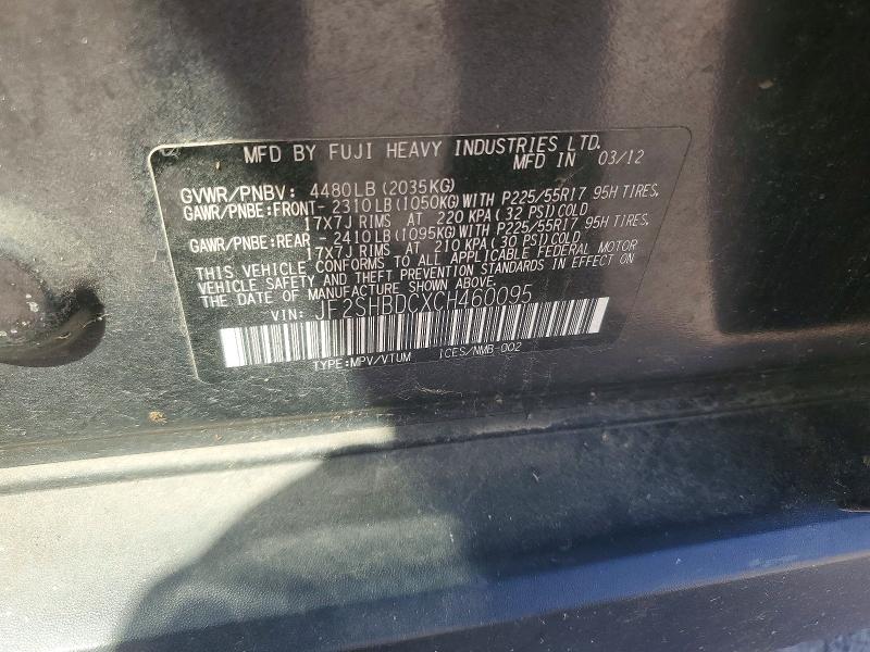 51174476 :رقم المزاد ، JF2SHBDCXCH460095 vin ، 2012 Subaru Forester مزاد بيع
