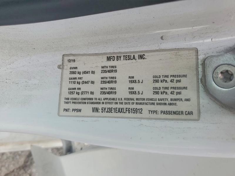 Aukcja sprzedaży 2020 Tesla Model 3, vin: 5YJ3E1EAXLF615912, numer aukcji: 49681816