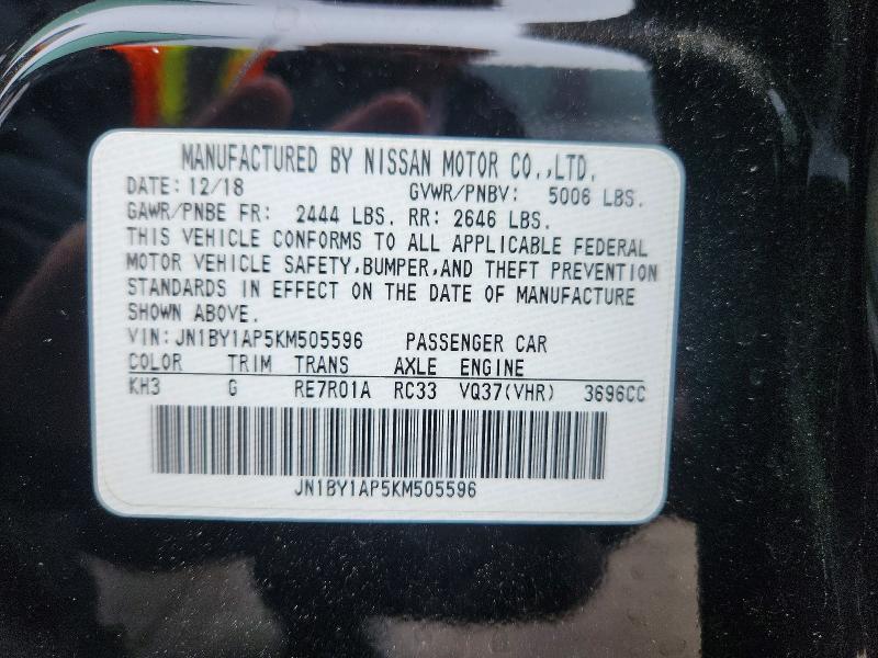 Aukcja sprzedaży 2019 Infiniti Q70, vin: JN1BY1AP5KM505596, numer aukcji: 51886676