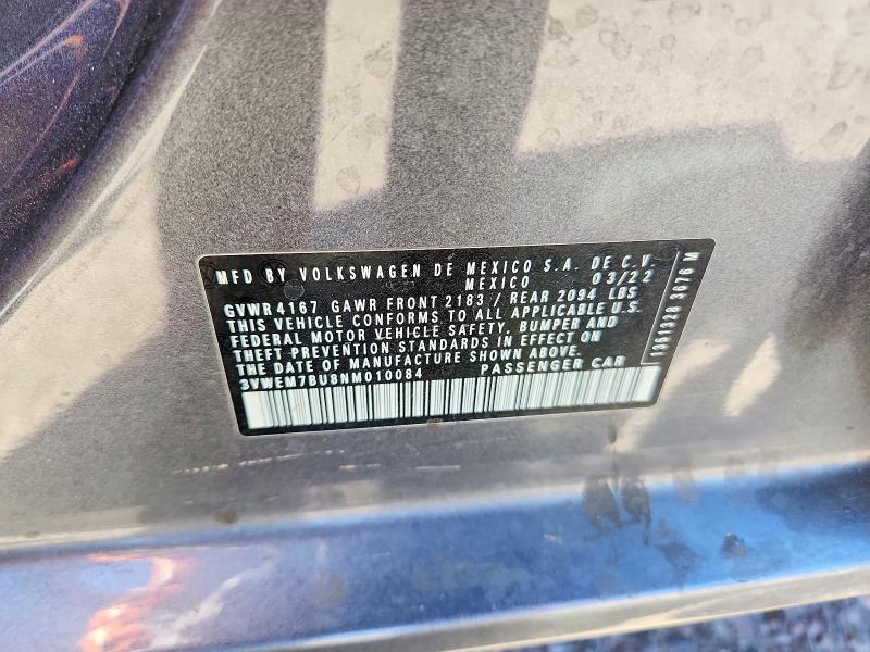 2022 Volkswagen Jetta მანქანა იყიდება აუქციონზე, vin: 3VWEM7BU8NM010084, აუქციონის ნომერი: 49010246